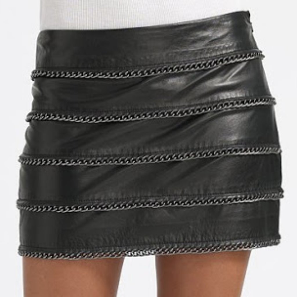 Nwt Haute Hippe Black Leather Chain Mini Skirt Size Medium